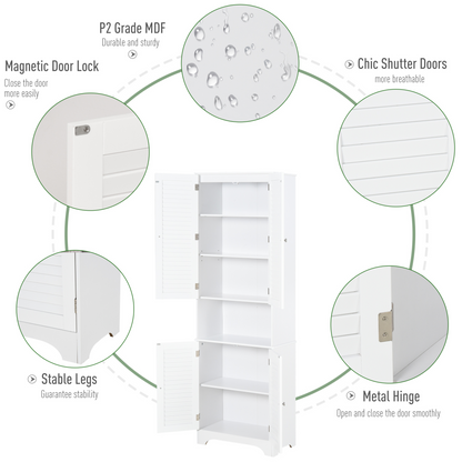 HOMCOM Tall Freestanding Bathroom Cabinet with Retro Shutters, Spacious Storage & Durable Design - White - BEYRUN