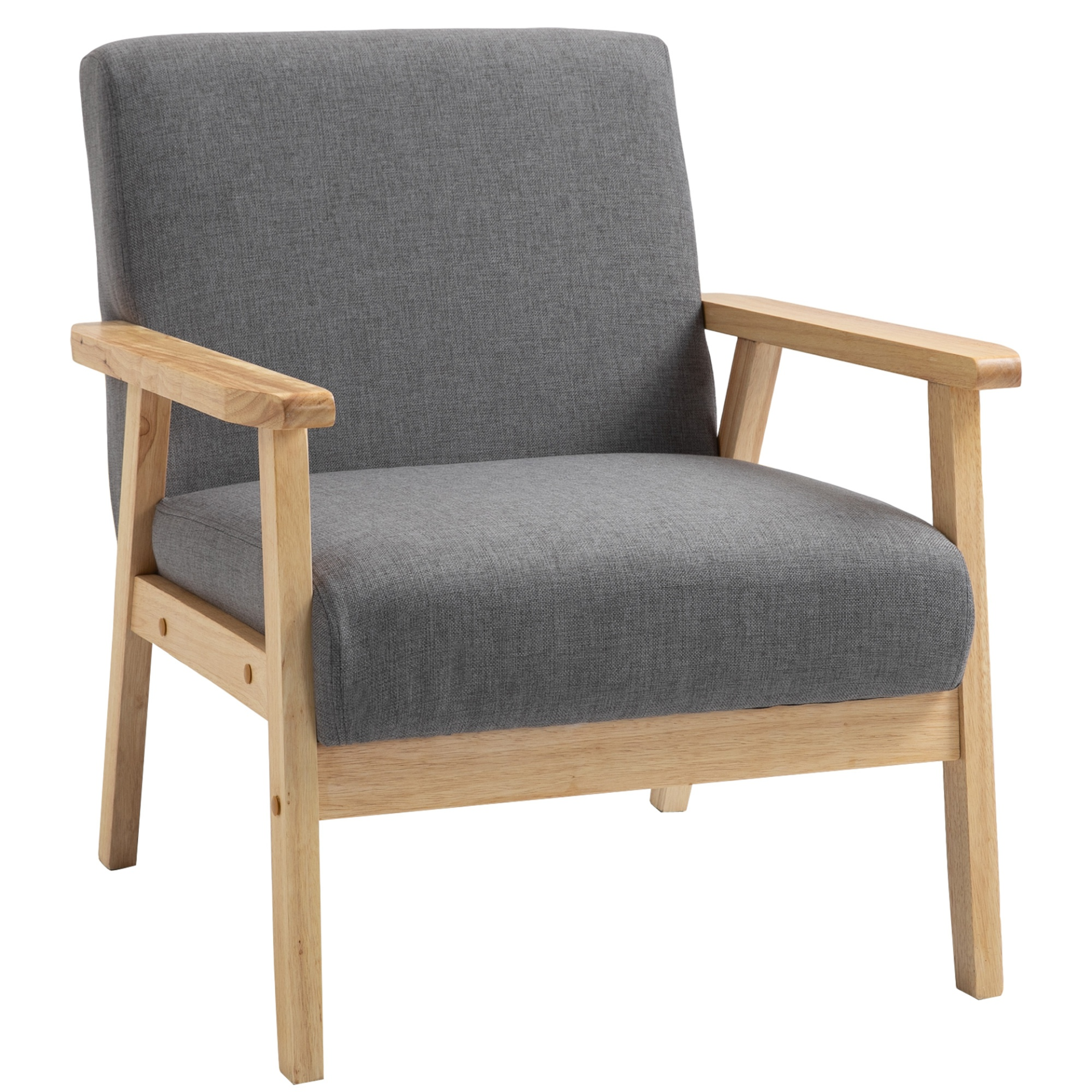 HOMCOM Minimalistic Accent Chair with Wood Frame, Thick Linen Cushions & Wide Seat - Mid Century Armchair for Home, Bedroom, Office - BEYRUN