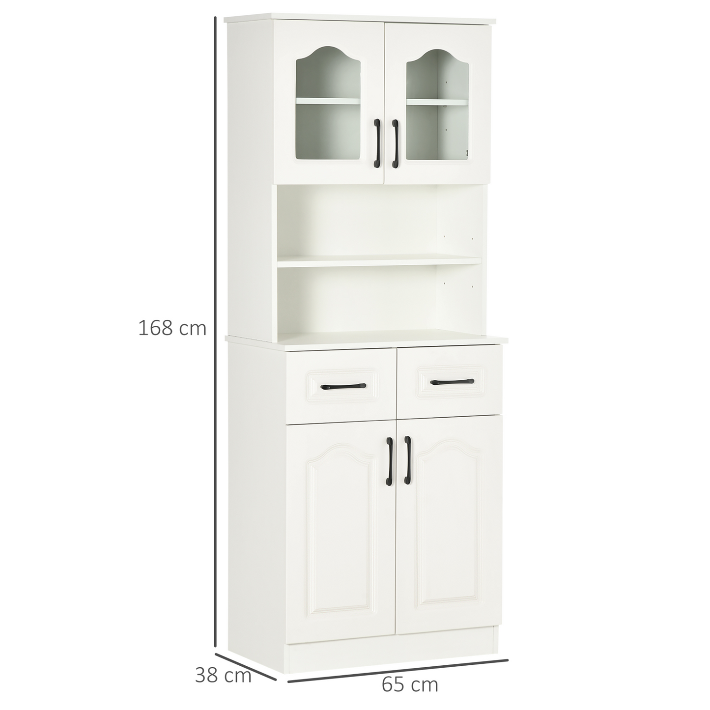 HOMCOM White Kitchen Cupboard – Freestanding Storage Cabinet with Adjustable Shelves, Drawers & Open Counter | Perfect for Living & Dining Rooms | 168cm - BEYRUN