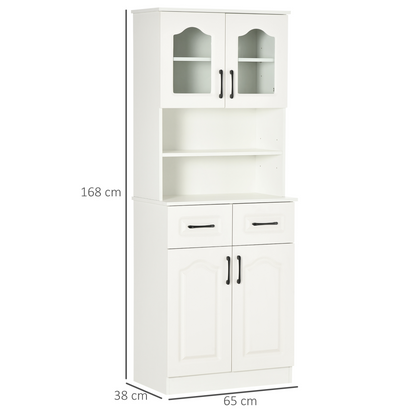 HOMCOM White Kitchen Cupboard – Freestanding Storage Cabinet with Adjustable Shelves, Drawers & Open Counter | Perfect for Living & Dining Rooms | 168cm - BEYRUN