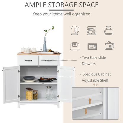 HOMCOM Modern Kitchen Cupboard – Stylish White Wooden Storage Cabinet with Drawers for Living & Dining Room - BEYRUN