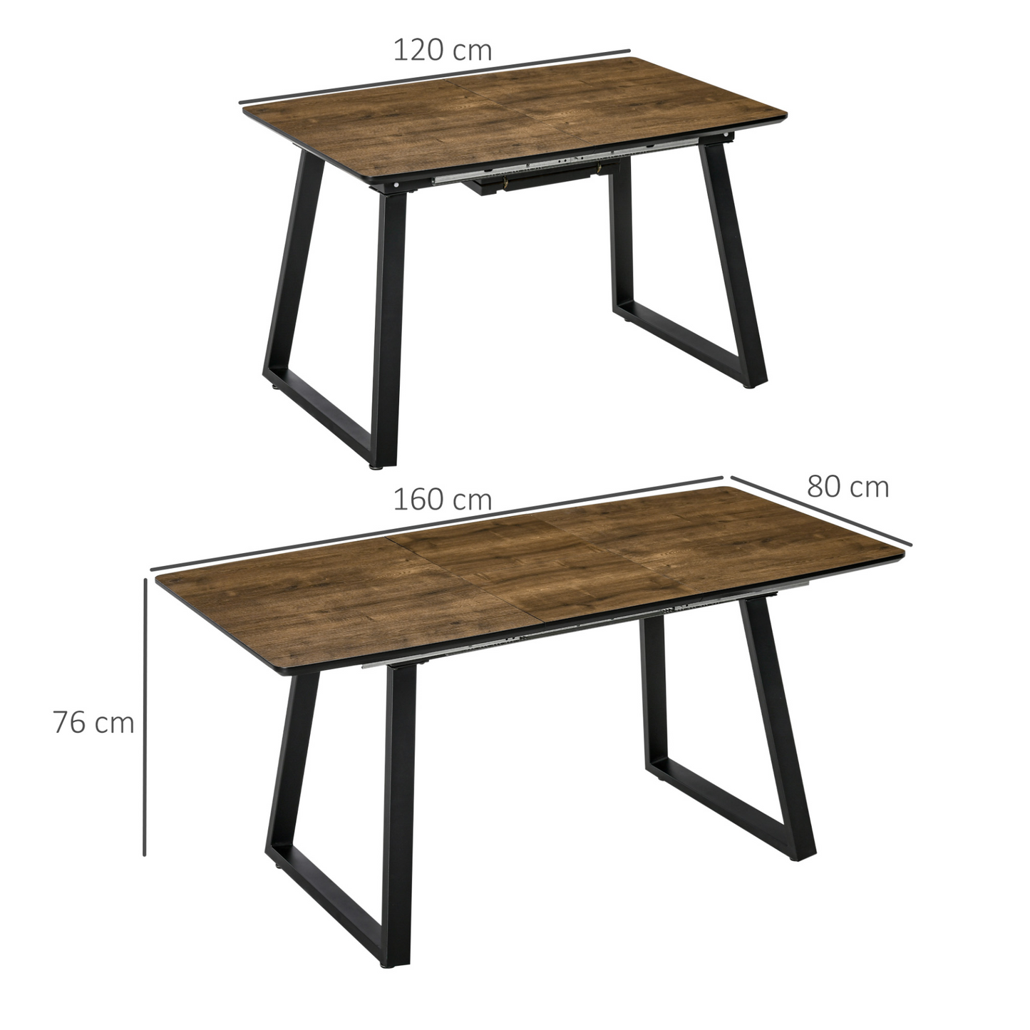 HOMCOM Extendable Dining Table - Rectangular Wood Effect, Steel Frame, Seats 4-6 - Ideal for Kitchen & Dining Room - BEYRUN