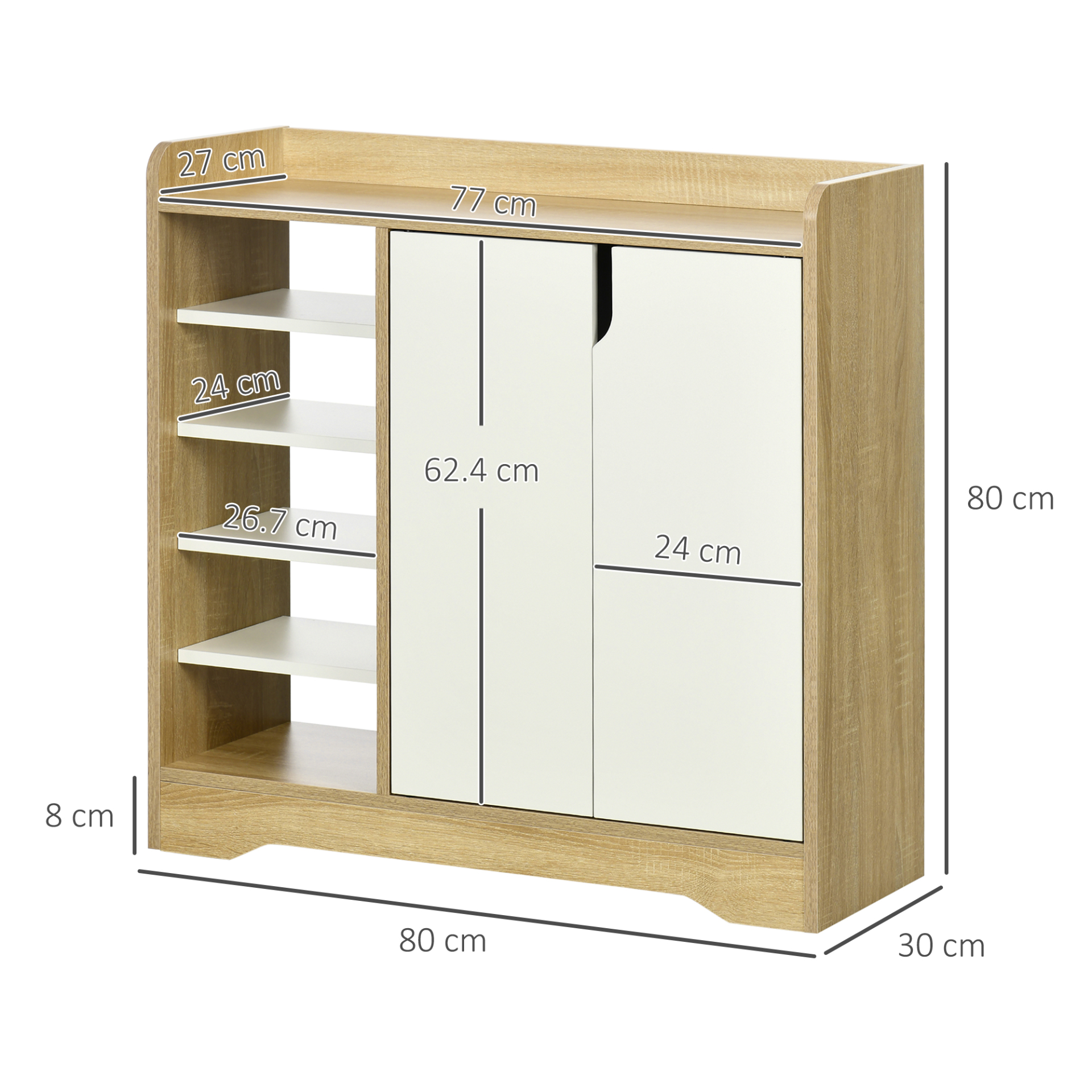 HOMCOM Modern Shoe Cabinet with 4-Tier Double Door Cupboard & 5-Tier Open Shelves - 13 Pair Shoe Storage Organizer in Natural and White - BEYRUN