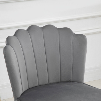 HOMCOM Velvet-Feel Shell Luxe Accent Chair - Stylish Grey Glam Vanity Chair with Metal Legs - BEYRUN