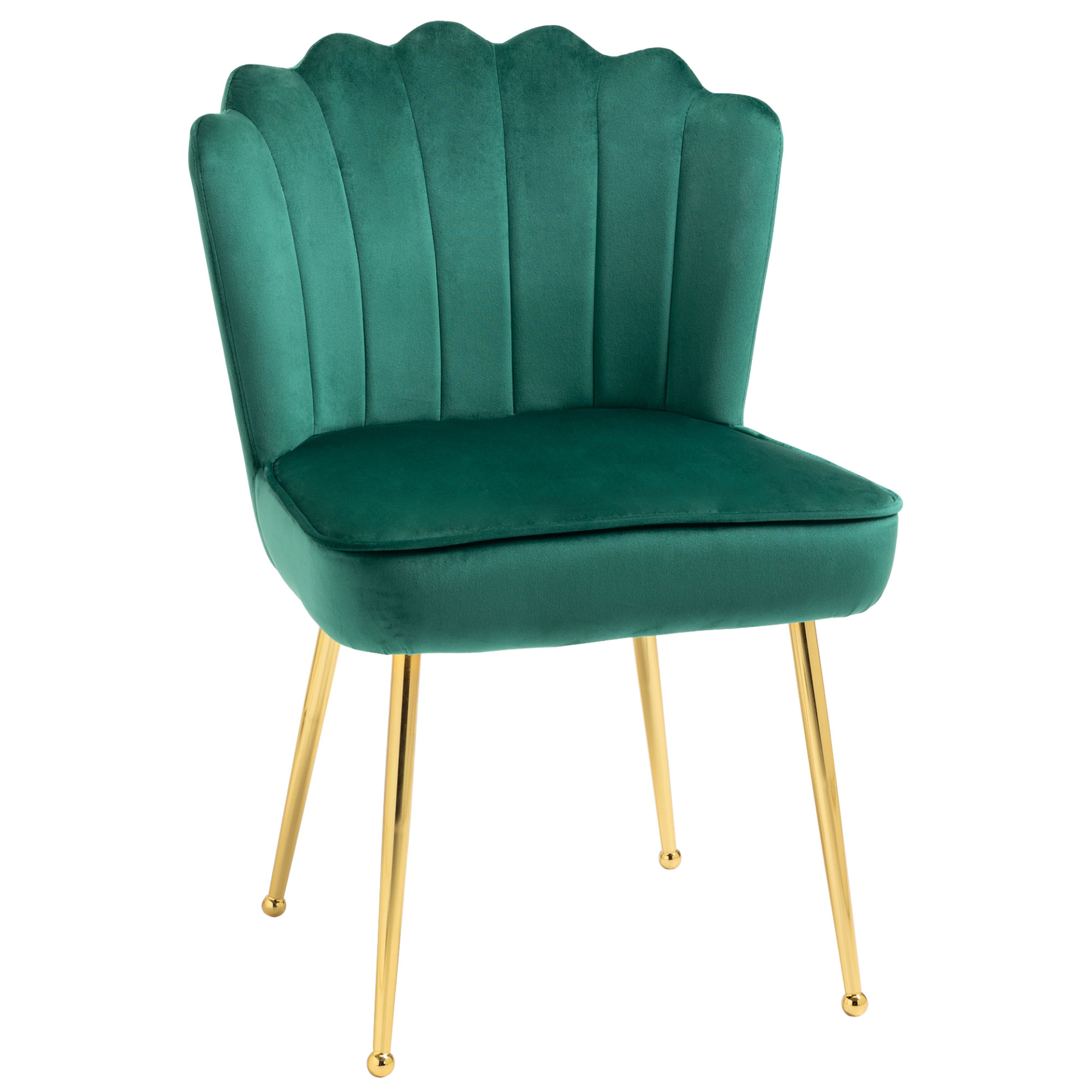 HOMCOM Velvet-Feel Shell Luxe Accent Chair - Green Glam Vanity Makeup Seat with Metal Legs, Bedroom Lounge Chair - BEYRUN