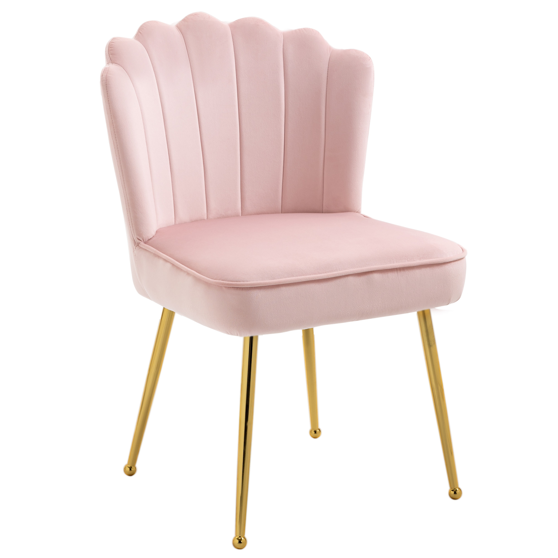 HOMCOM Velvet-Feel Shell Luxe Accent Chair - Glam Pink Vanity & Makeup Seat for Bedrooms and Lounges - BEYRUN