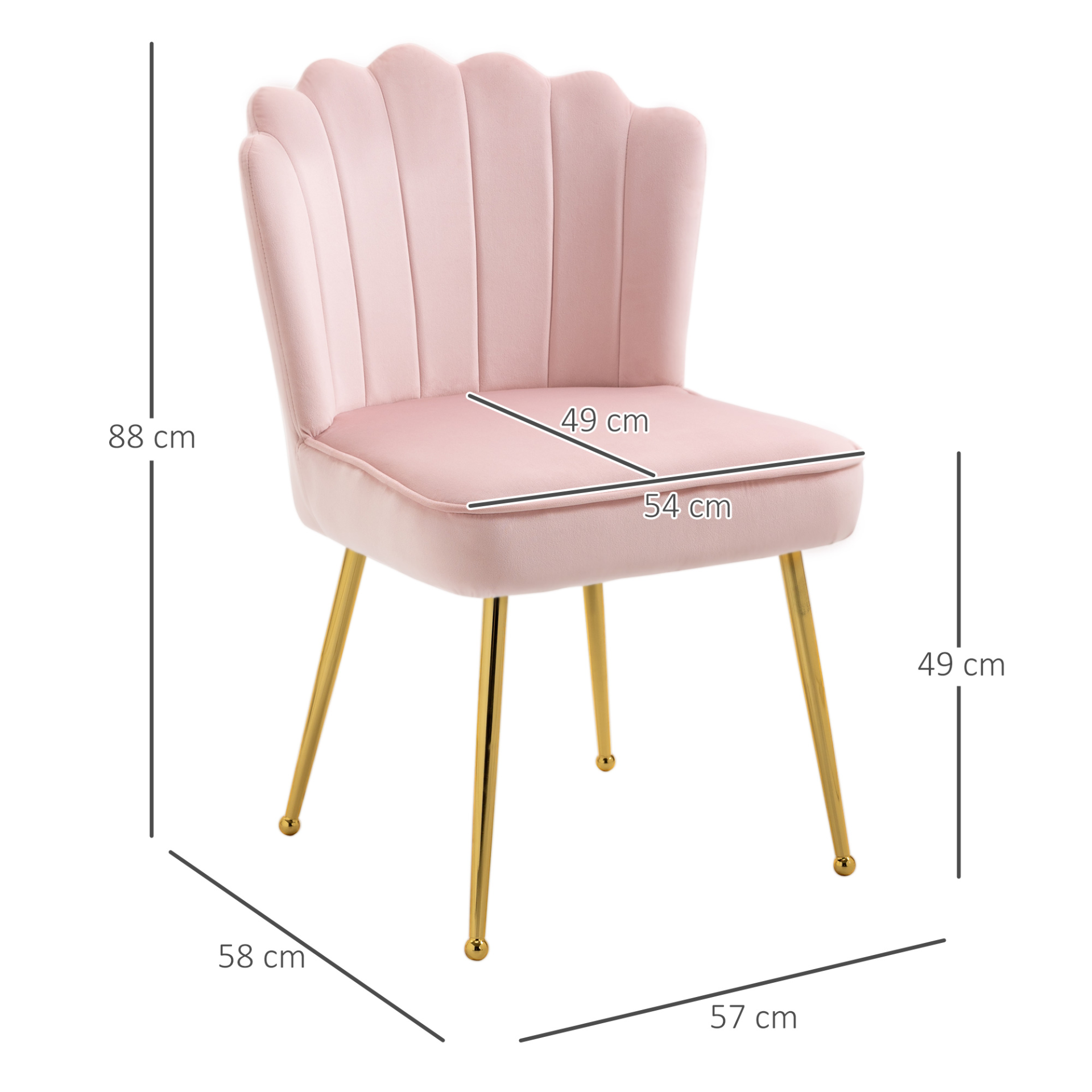 HOMCOM Velvet-Feel Shell Luxe Accent Chair - Glam Pink Vanity & Makeup Seat for Bedrooms and Lounges - BEYRUN