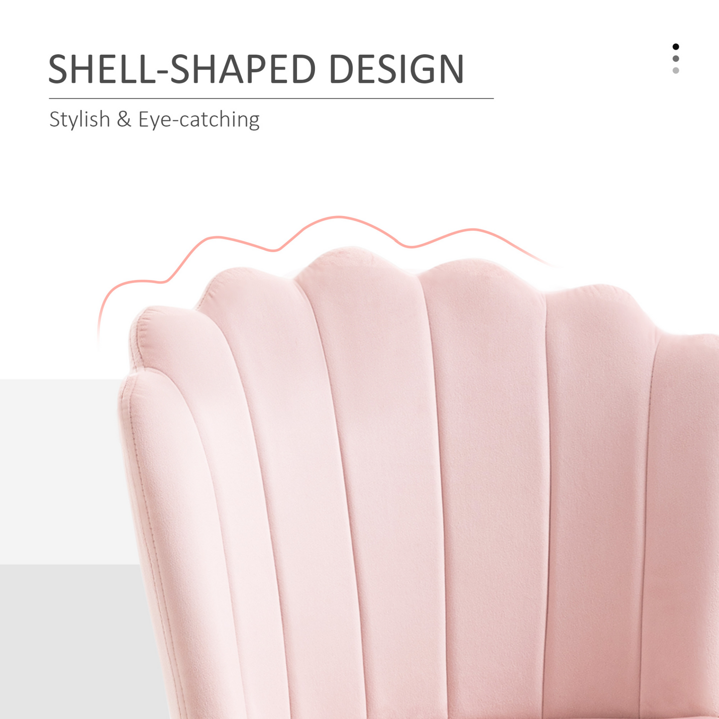 HOMCOM Velvet-Feel Shell Luxe Accent Chair - Glam Pink Vanity & Makeup Seat for Bedrooms and Lounges - BEYRUN