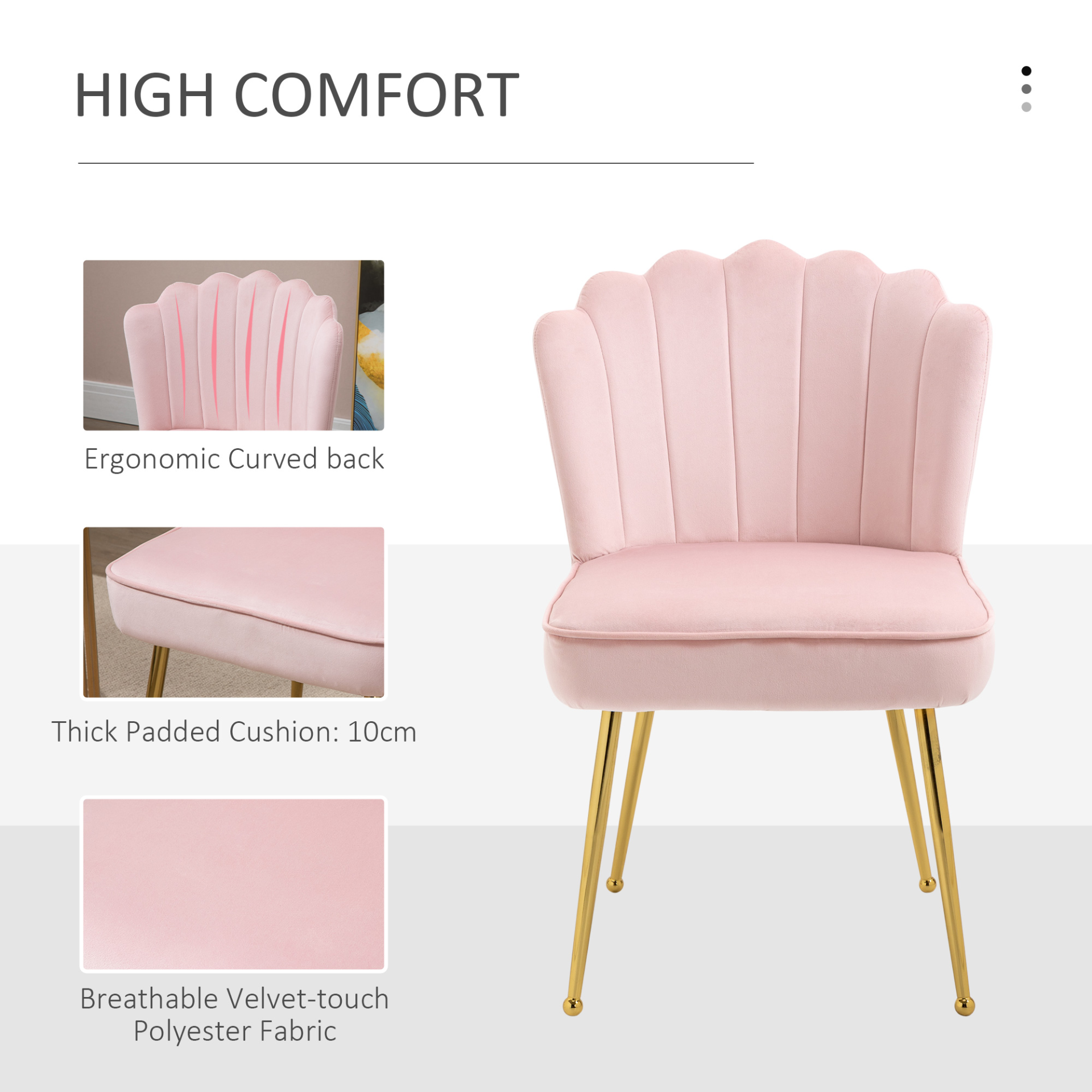 HOMCOM Velvet-Feel Shell Luxe Accent Chair - Glam Pink Vanity & Makeup Seat for Bedrooms and Lounges - BEYRUN