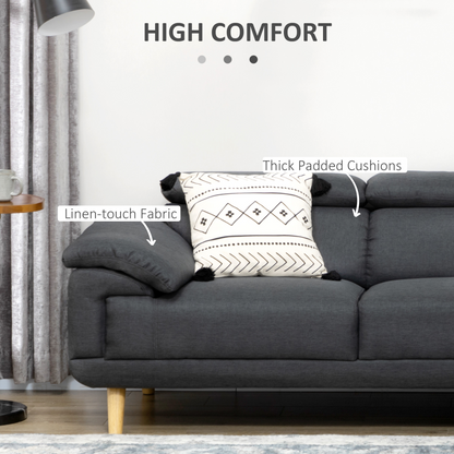 HOMCOM Fabric L Shaped Corner Sofa with Adjustable Headrests, 3 Seater Couch in Dark Grey - BEYRUN