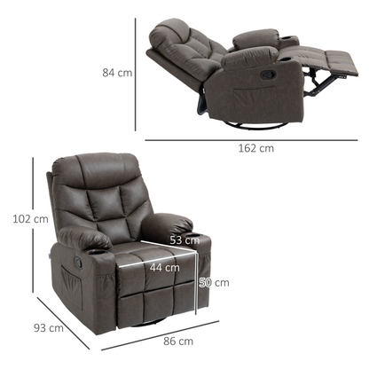 HOMCOM Overstuffed PU Leather Manual Recliner Chair with Footrest, Cup Holders, and Side Pockets - Dark Brown - BEYRUN