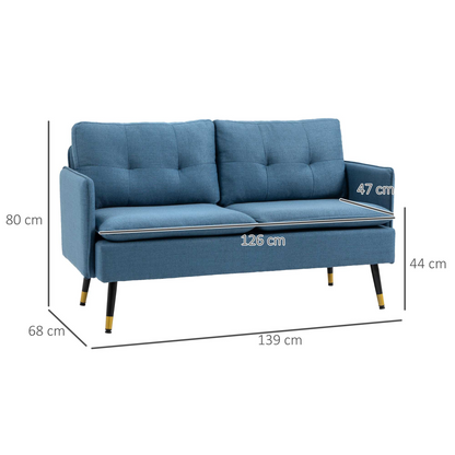 HOMCOM 2 Seater Sofa for Living Room - Dark Blue Fabric Couch, Button Tufted Love Seat with Cushions - BEYRUN