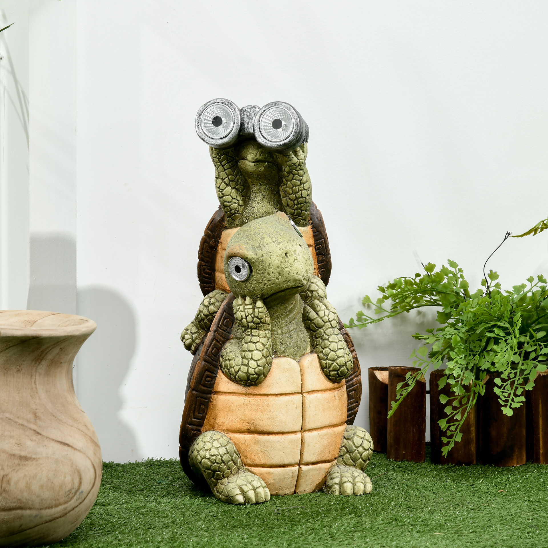 Outsunny Vivid 2 Tortoises Garden Statue with Solar LED Light - Whimsical Outdoor Decoration - BEYRUN