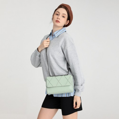 Miss Lulu Rhombus Flap Chain Shoulder Bag - Green | Stylish & Practical - BEYRUN