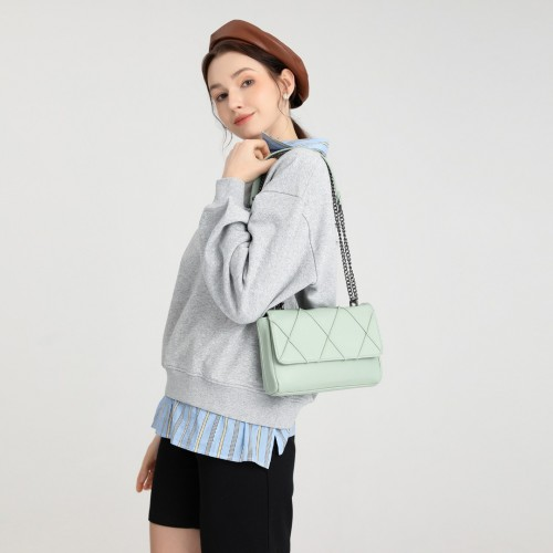 Miss Lulu Rhombus Flap Chain Shoulder Bag - Green | Stylish & Practical - BEYRUN