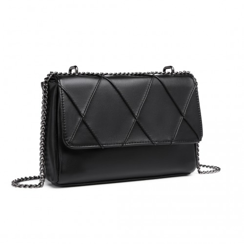 Miss Lulu Rhombus Flap Chain Shoulder Bag - Stylish Black PU Leather Handbag - BEYRUN