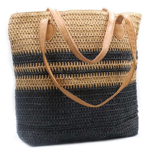 Back to the Bazaar Bag - Black & Tan | Versatile Everyday Bag for Groceries & Beach Trips - BEYRUN