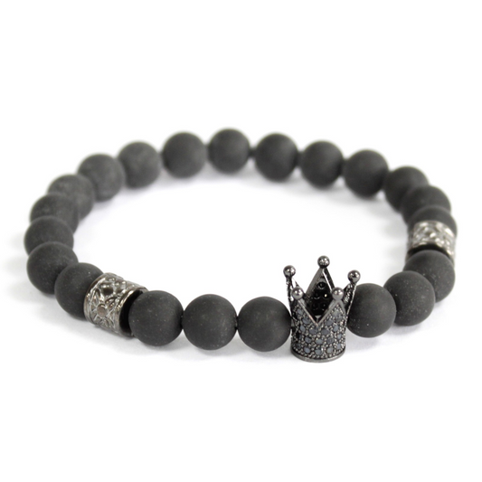 Crystal Crown Black Agate Gemstone Bracelet - Attract Good Fortune & Protection - BEYRUN