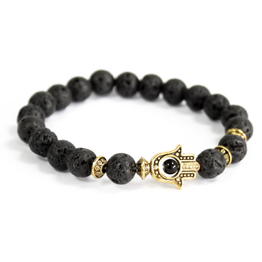 Gold Hamsa Lava Stone Gemstone Bracelet - Natural Beauty and Spiritual Energy - BEYRUN