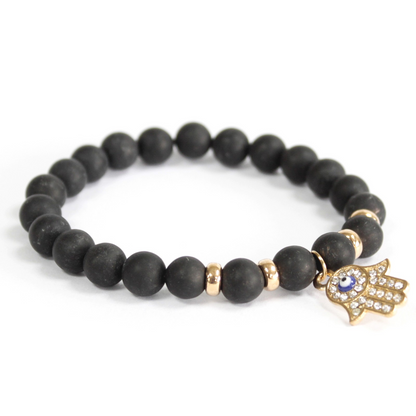 Hamsa / Black Agate Gemstone Bracelet - Attract Good Fortune and Eliminate Bad Luck | Unisex Boho Jewelry - BEYRUN