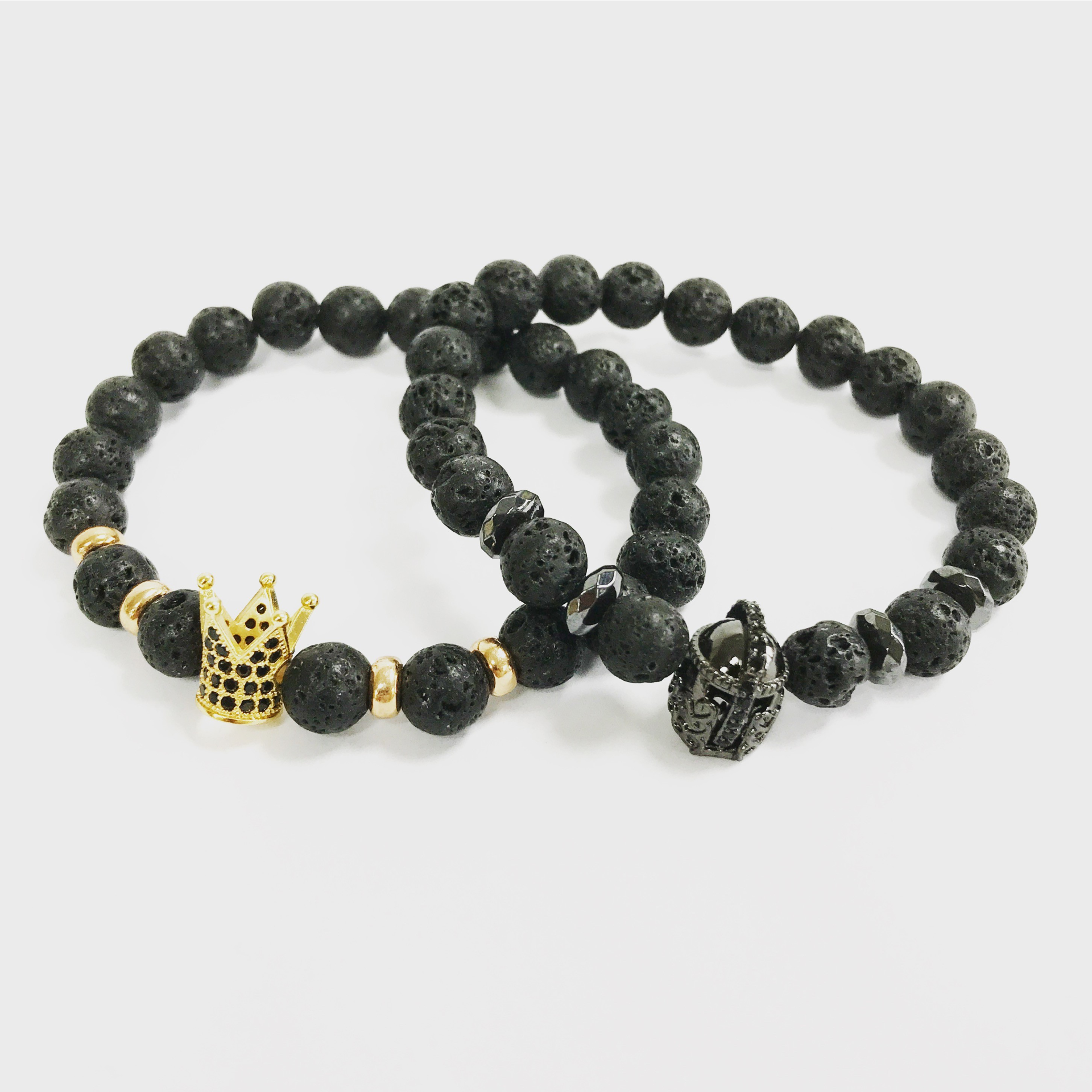 Gold Crown / Lava Stone Gemstone Bracelet - Boho Jewelry for Men and Women | Unique & Stylish - BEYRUN