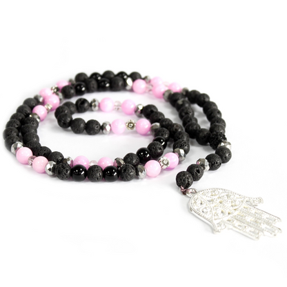 Hamsa / Pink & Black - Gemstone Necklace | Stylish Boho Jewelry - BEYRUN