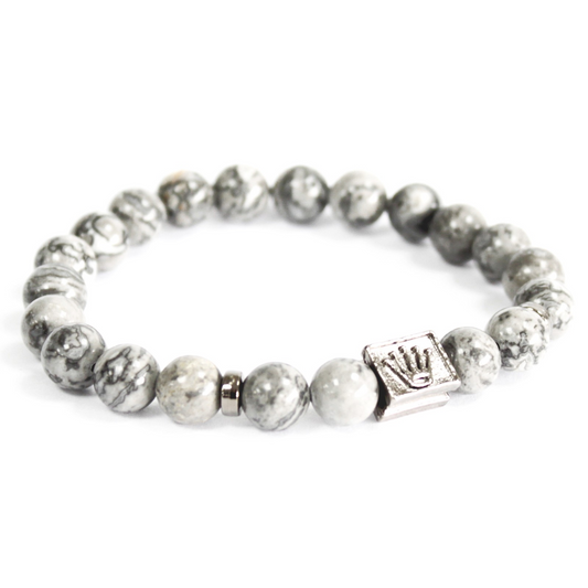 Crown Ingot / Grey Agate Gemstone Bracelet - Protection & Harmony | Unisex Boho Jewelry - BEYRUN