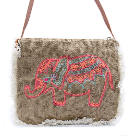 Fab Fringe Boho Chic Bag with Elephant Embroidery - Ethically Made in Bali - BEYRUN