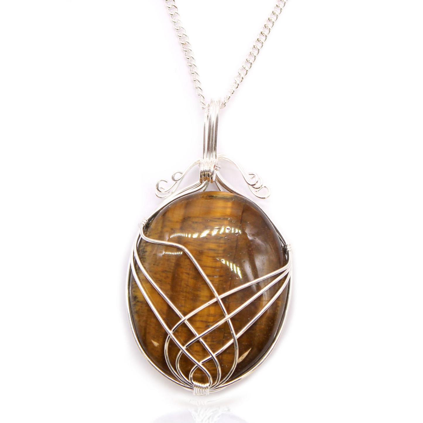 Elegant Swirl Wrapped Tiger Eye Gemstone Necklace - 50cm Chain - BEYRUN