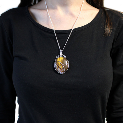 Elegant Swirl Wrapped Tiger Eye Gemstone Necklace - 50cm Chain - BEYRUN