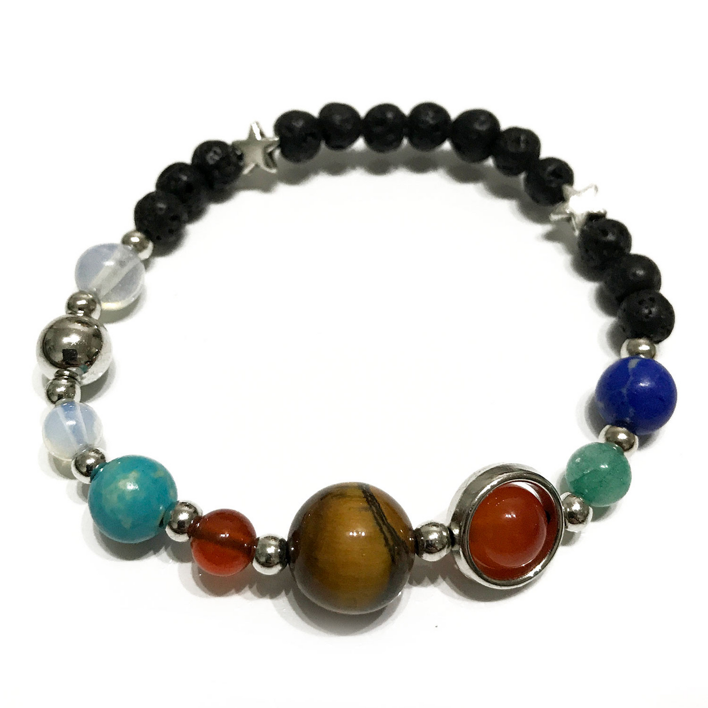 Lava Stone Bracelet - Silver Solar System | Unique Gemstone Jewelry for Aromatherapy & Style - BEYRUN