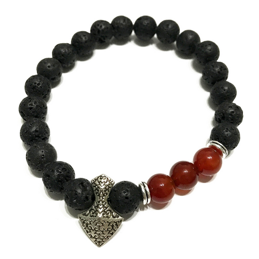 Lava Stone Bracelet with Axe-head Carnelian - Healing Aromatherapy Jewelry - BEYRUN