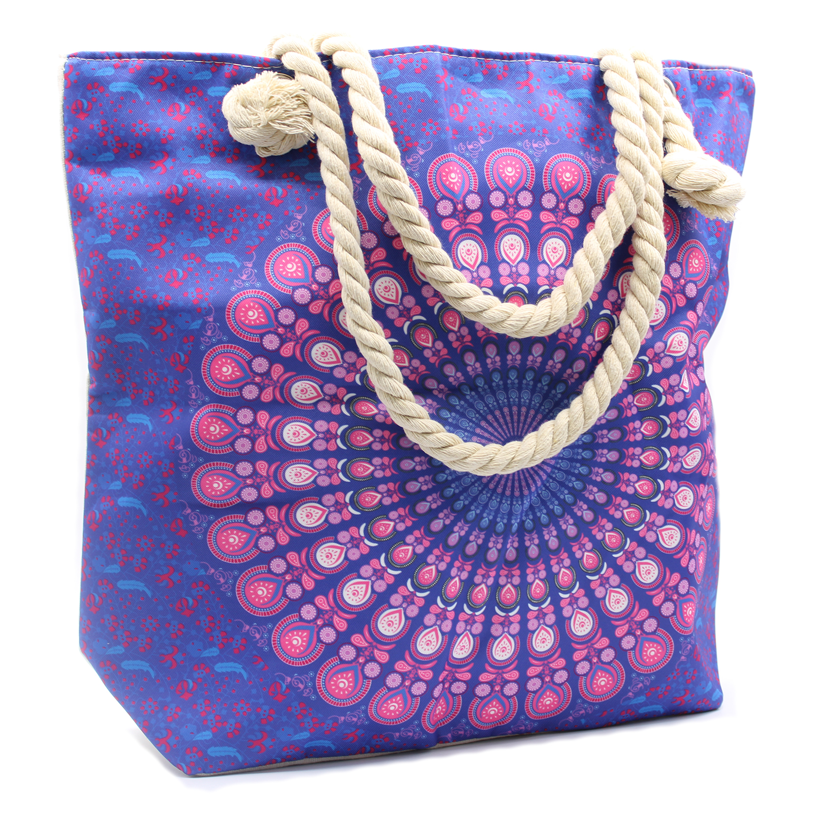 Rope Handle Mandela Bag - Purple Blue | Large, Durable & Stylish Tote for Beach & Shopping - BEYRUN