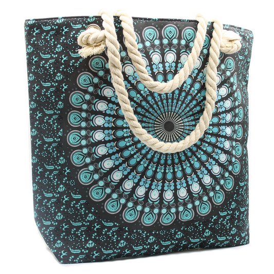 Stylish Rope Handle Mandela Bag in Deep Blue - Perfect for Shopping or Beach Days - BEYRUN