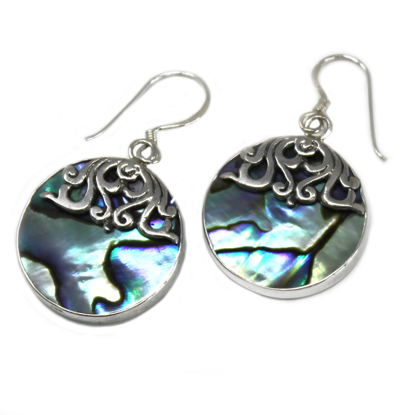 Classic Abalone Shell & Silver Disc Earrings - Handcrafted in Bali - BEYRUN