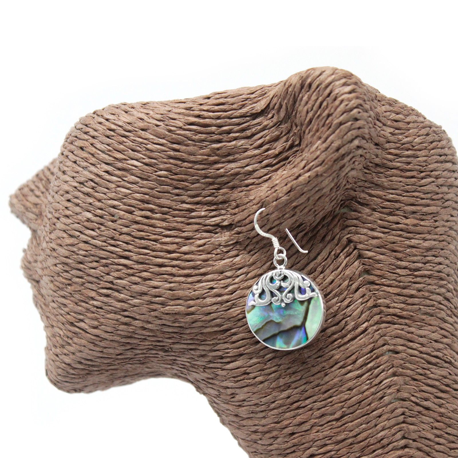 Classic Abalone Shell & Silver Disc Earrings - Handcrafted in Bali - BEYRUN