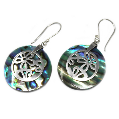 Elegant Shell & Silver Flower Earrings - Abalone Handcrafted in Bali - BEYRUN