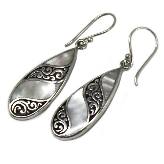 Elegant Shell & Silver Teardrop Earrings - Handmade in Bali - High-Quality 925 Silver & Shell Parts - BEYRUN