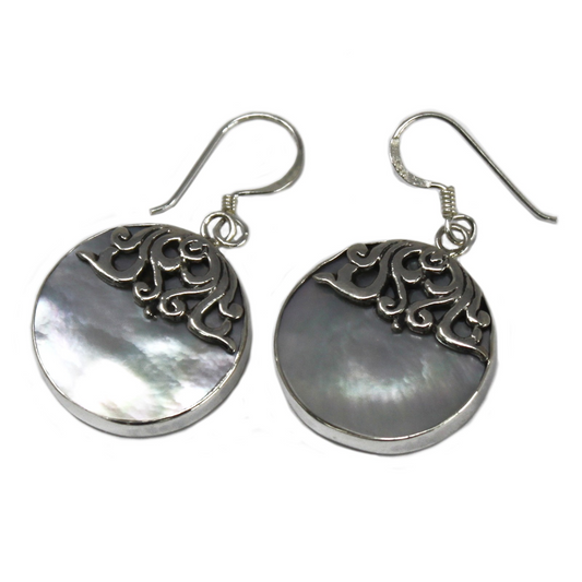 Shell & Silver Earrings - Classic Disc - MOP | Handmade 925 Silver Jewelry - BEYRUN