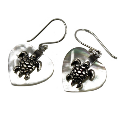 Exquisite Shell & Silver Sea Turtle Earrings - Handcrafted in Bali - BEYRUN