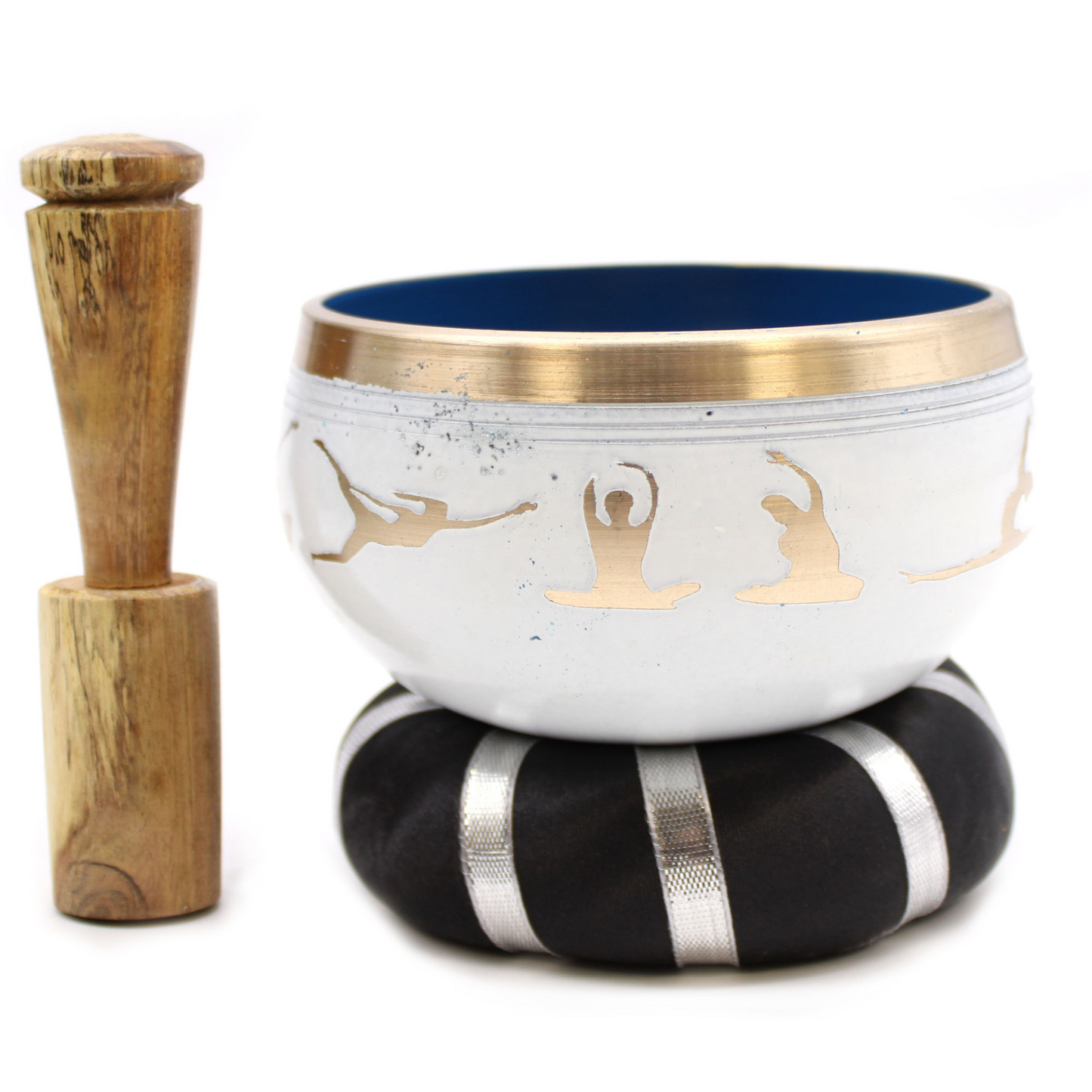 Yoga Moves Singing Bowl Set - White/Blue 10.7cm - Enhance Meditation, Sound Therapy & Mindfulness - BEYRUN