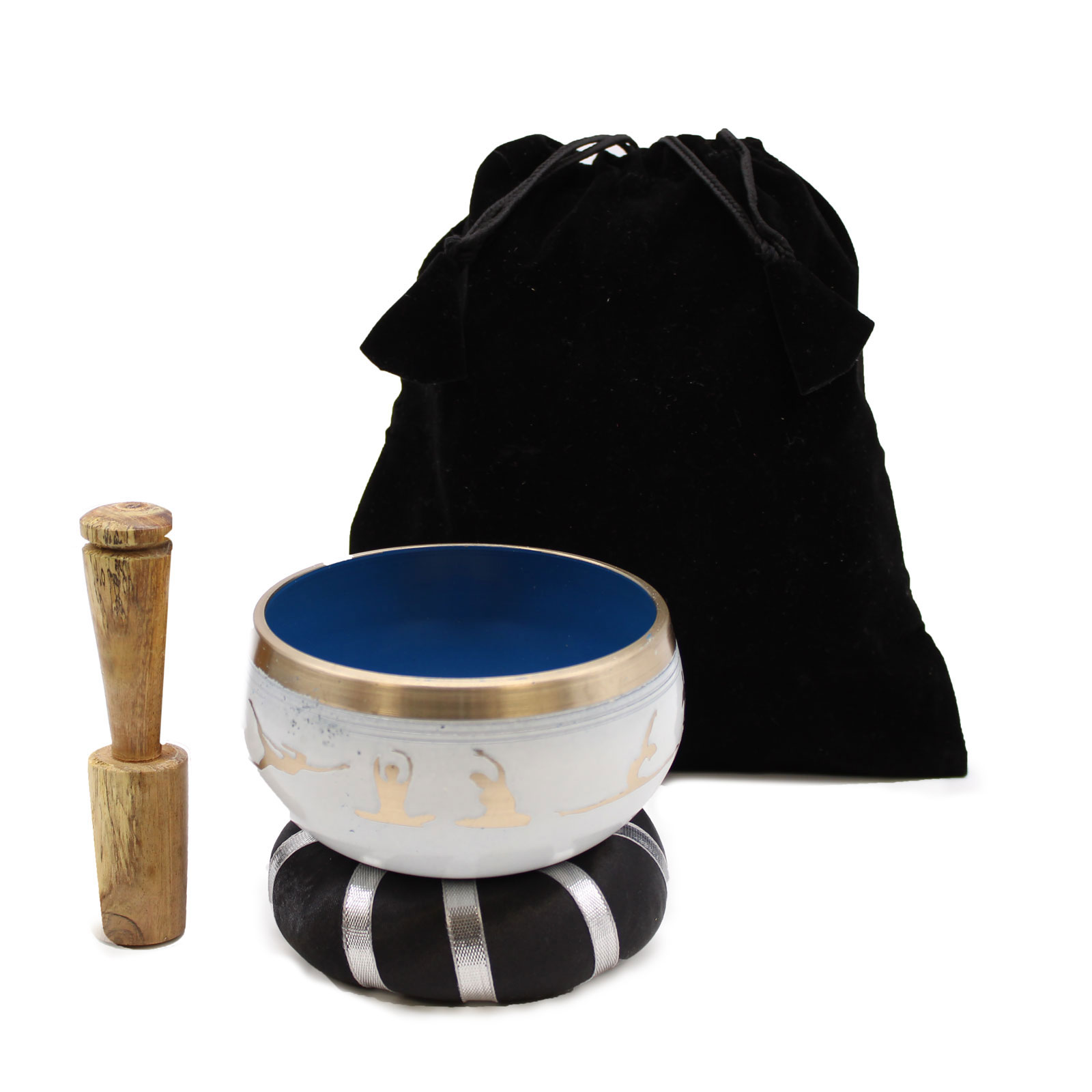 Yoga Moves Singing Bowl Set - White/Blue 10.7cm - Enhance Meditation, Sound Therapy & Mindfulness - BEYRUN