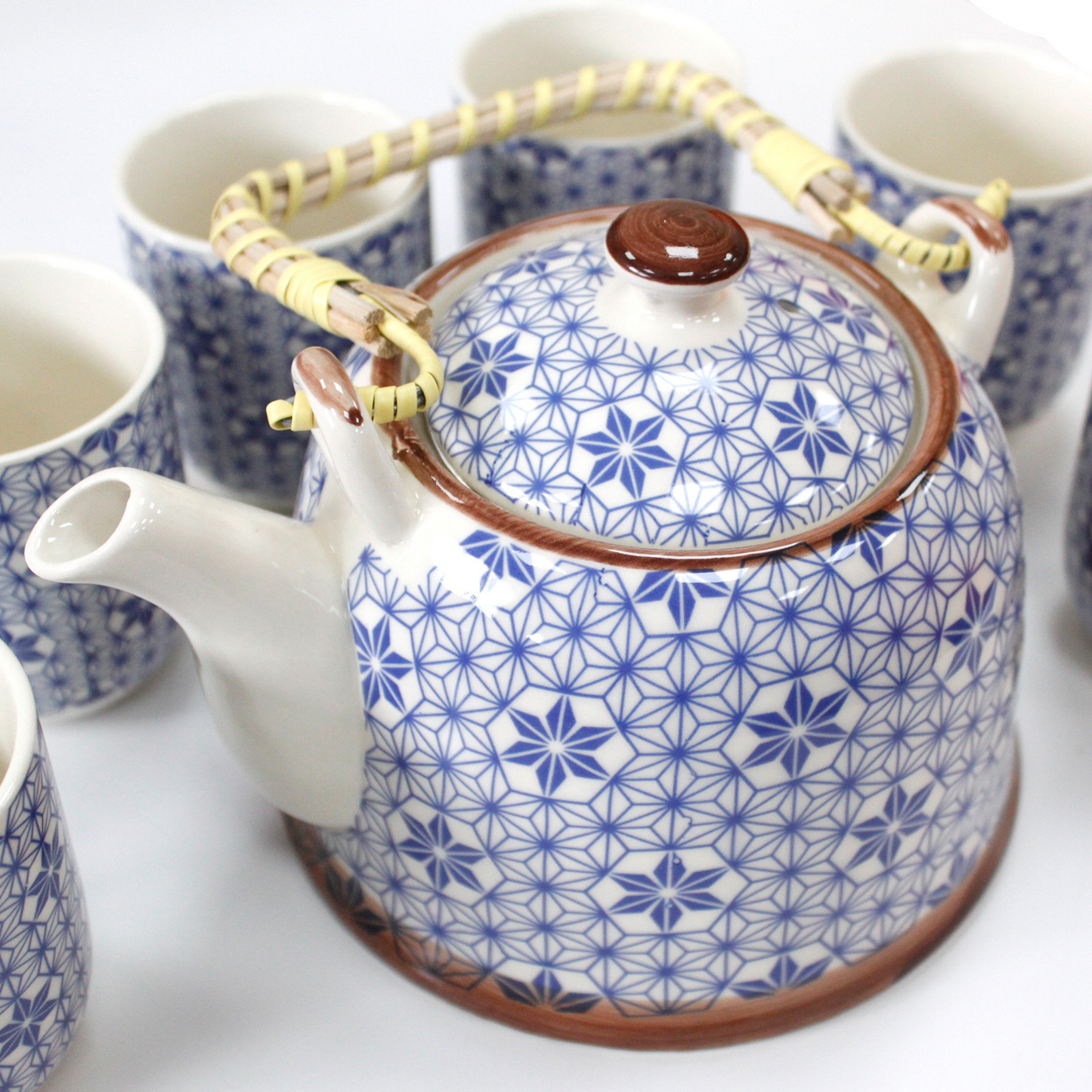 Herbal Teapot Set - Blue Star | Elegant Tea Pot with Metal Strainer & 6 Matching Cups | Perfect Gift for Tea Lovers - BEYRUN