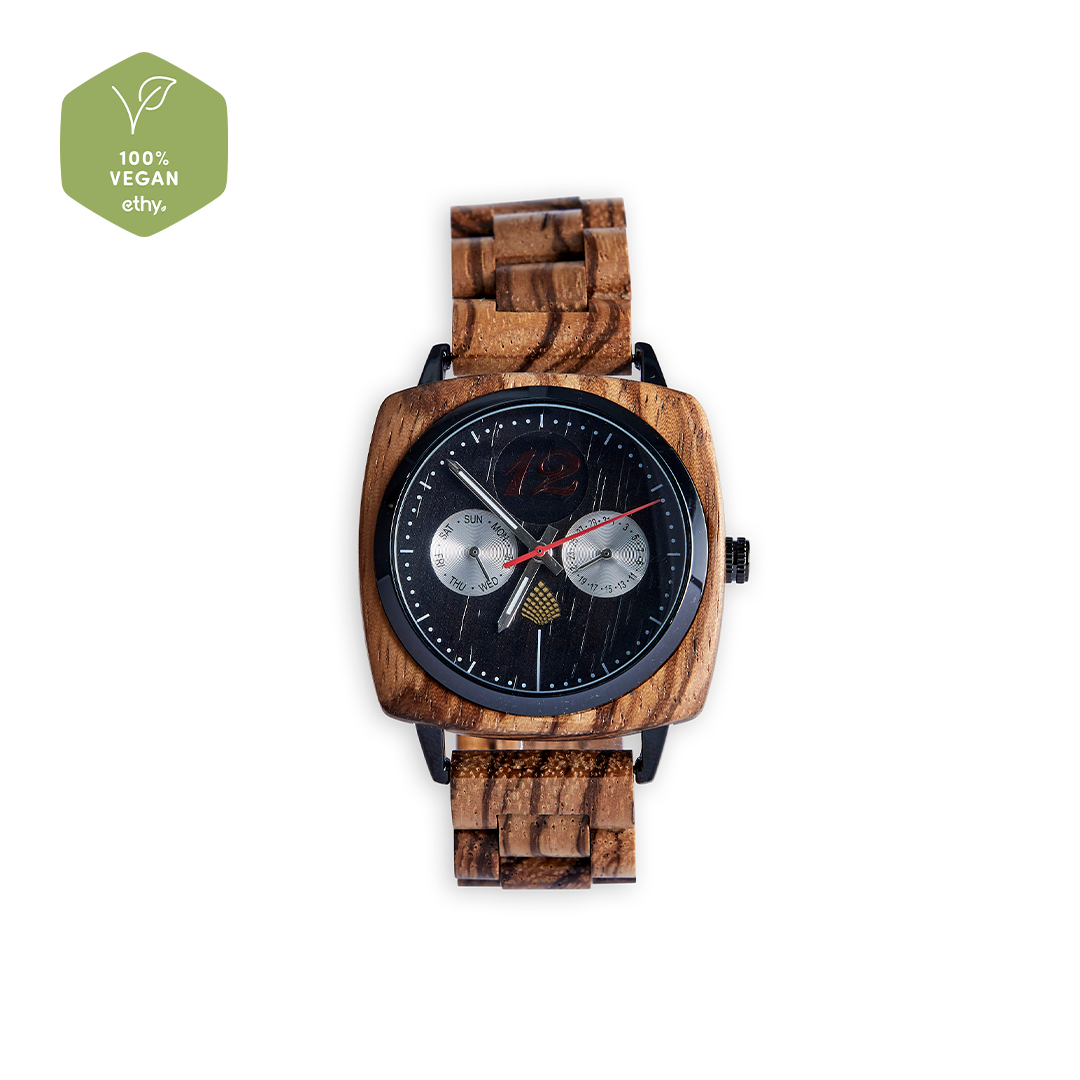 The Oak Watch - Handcrafted Vegan Timepiece | Eco-Friendly & Stylish, Upcycled Zebrawood - BEYRUN