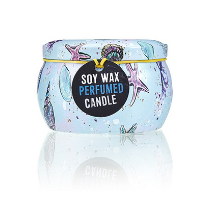 Eco-Friendly Art Tin Candle - Sea Life Design - Raspberry Scent | Long-Lasting & Natural Soy Wax - BEYRUN