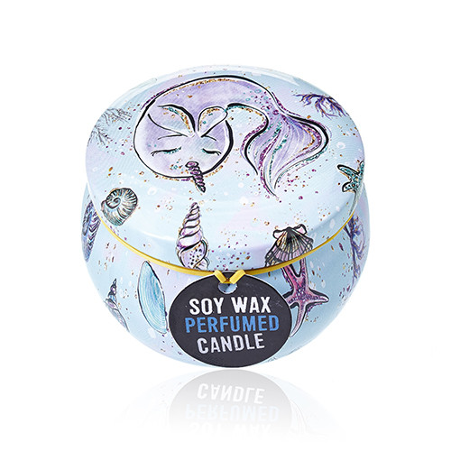 Eco-Friendly Art Tin Candle - Sea Life Design - Raspberry Scent | Long-Lasting & Natural Soy Wax - BEYRUN