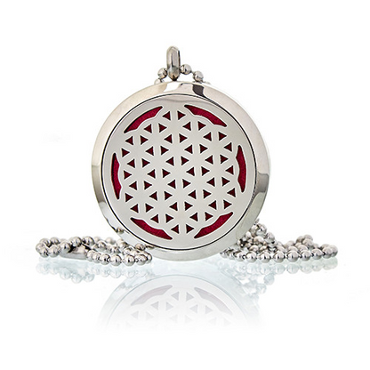 Elegant Aromatherapy Diffuser Necklace - Flower of Life 30mm | Stainless Steel Locket with Essential Oil Pads - BEYRUN