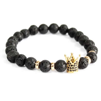 Gold Crown / Lava Stone Gemstone Bracelet - Boho Jewelry for Men and Women | Unique & Stylish - BEYRUN