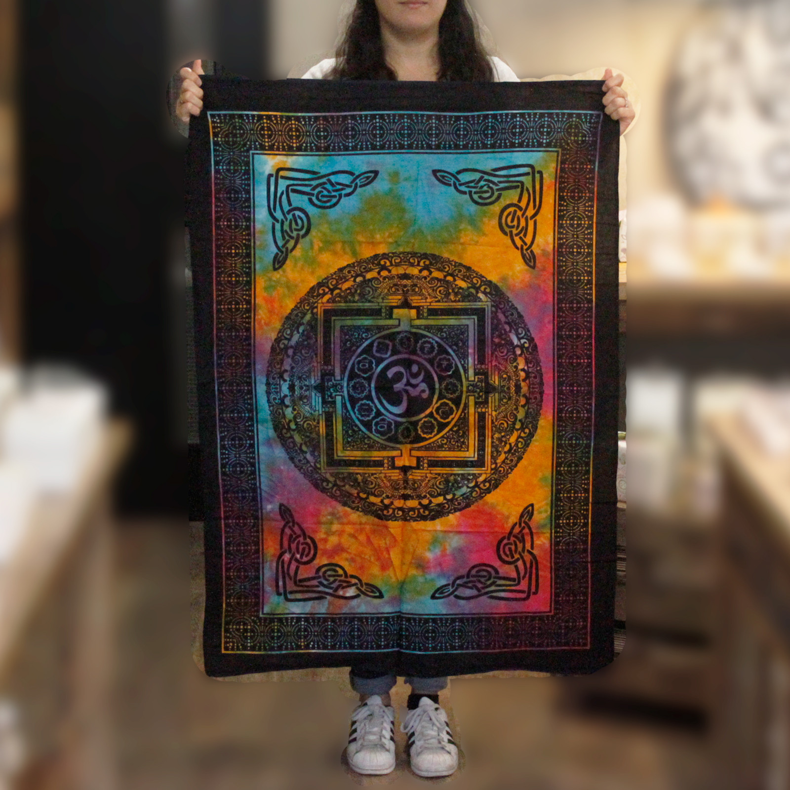 Cotton Wall Art - Sacred OM | Vibrant Indian Traditional Tapestry - BEYRUN