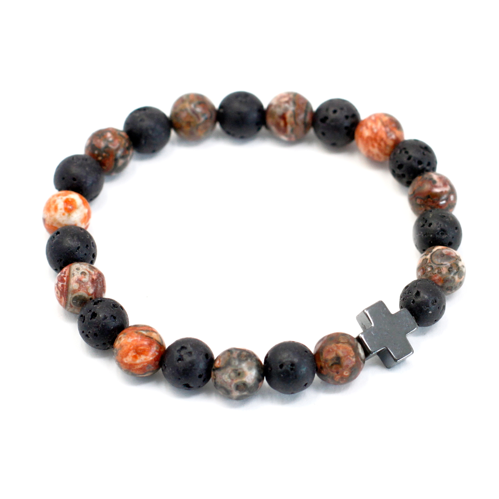 Set of 2 Gemstones Friendship Bracelets - Eternity - Leopard Skin Jasper & Lava Stone - BEYRUN